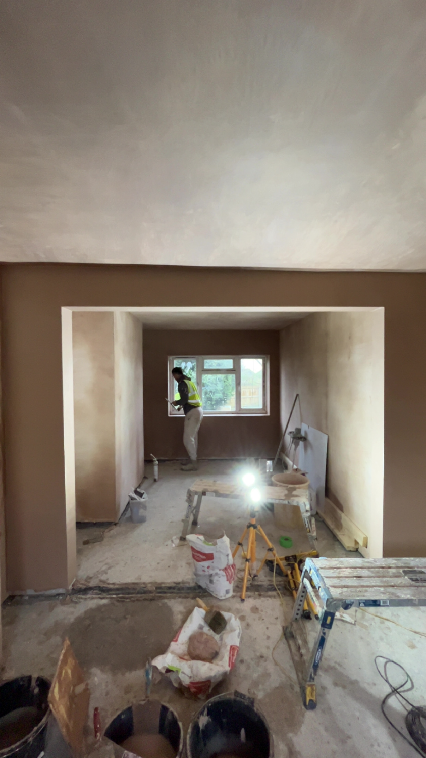 Extension shell with new opening formed, ready for first fix